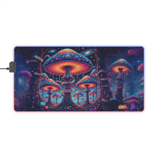 LED Gaming Mouse Pad — Neon Psychedelic Mushroom RGB Desk Mat
