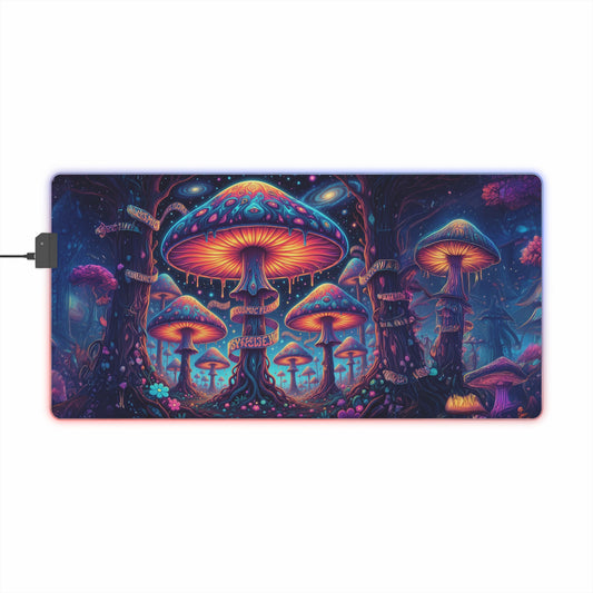 LED Gaming Mouse Pad — Neon Psychedelic Mushroom RGB Desk Mat